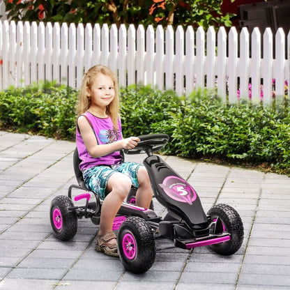 Children Pedal Go Kart w/ Adjustable Seat, Rubber Wheels, Brake - Pink