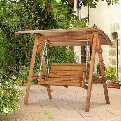 2 Seater Swing Chair Canopy Swing Bench & Adjustable Shade & Wood Frame