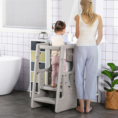 Kids Step Stool Adjustable Standing Platform Toddler Kitchen Stool Grey HOMCOM