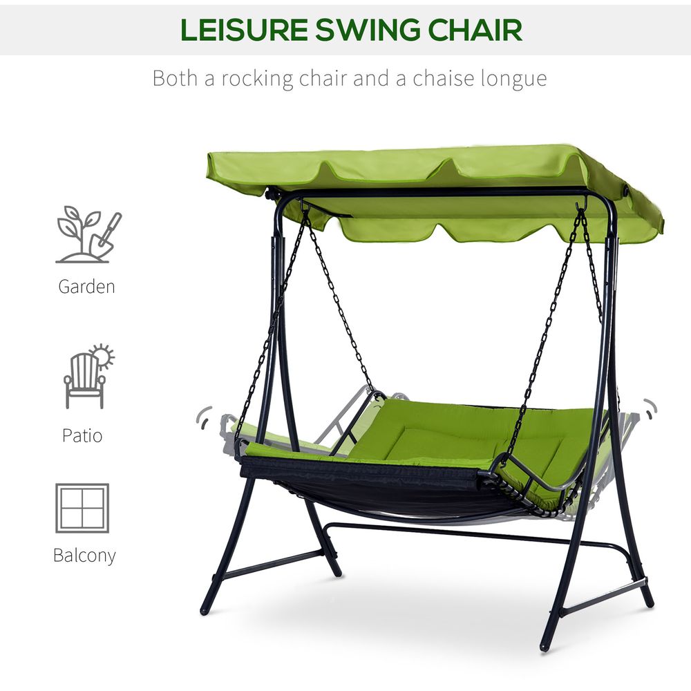 Swing Chair Canopy Hammock Green 2 Person with Cushion Seat Adjustable