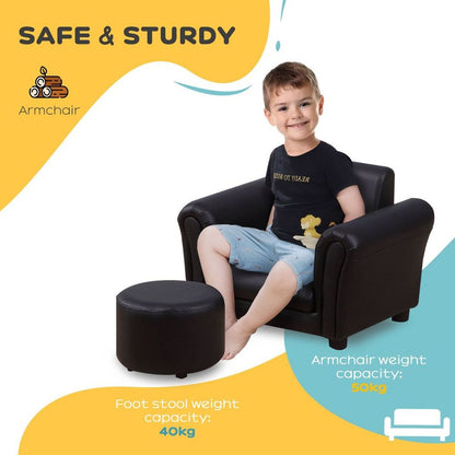 HOMCOM Kids Sofa Chair Set Armchair Seating Seat Bedroom Playroom Stool Black