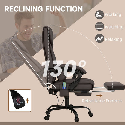 PU Leather Massage Office Chair with 6 Vibration Points Adjustable Height Brown