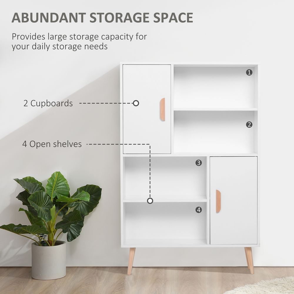 Free Standing Bookcase Shelves W/ Two Doors, 80L x 23.5W x 123Hcm-White