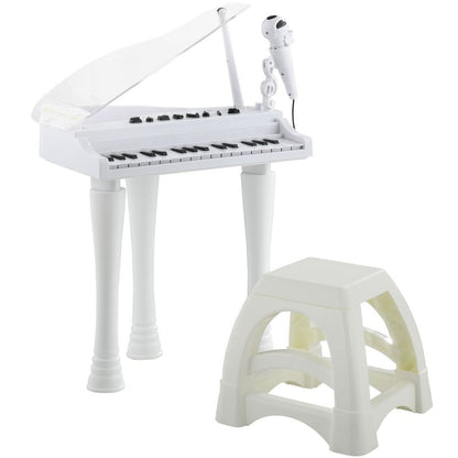 AIYAPLAY 32 Keys Kids Piano Keyboard with Stool, Lights, Microphone, White