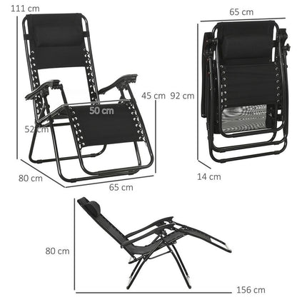 Foldable Garden Recliner Chair Set of 2 w/ Footstool & Headrest, Black