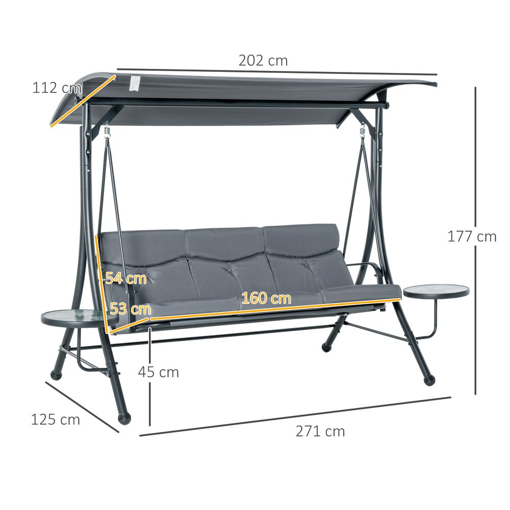 3 Seater Garden Swing Chair & Adjustable Canopy, Cushion & Coffee Tables