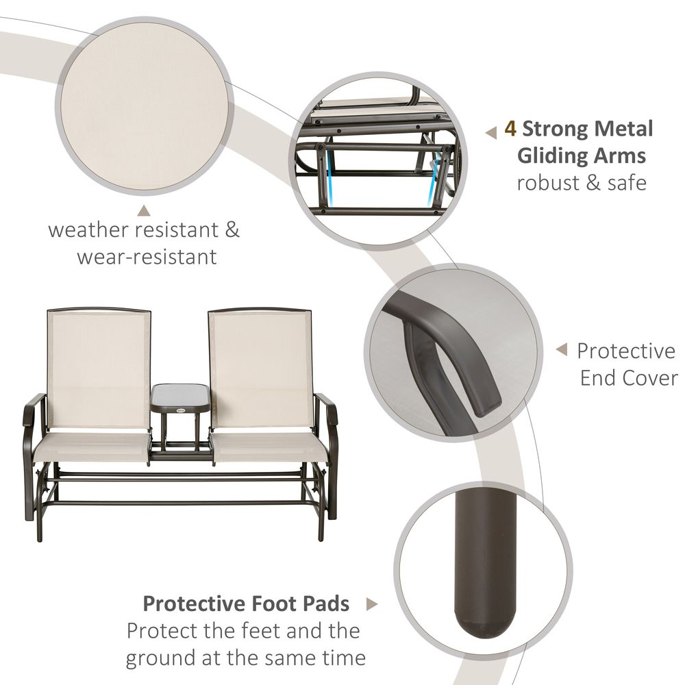 Metal Double Swing Chair Glider With Table Rocker Sun Lounger 2