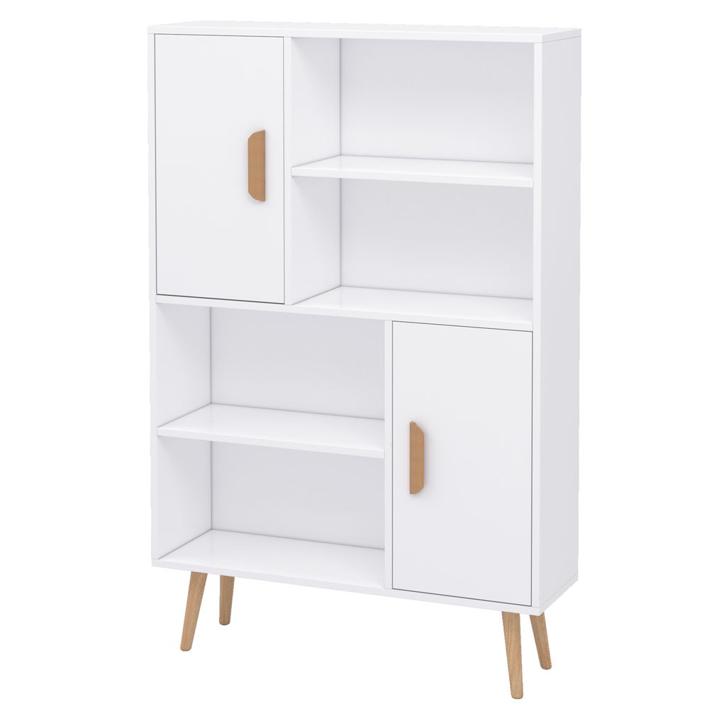 Free Standing Bookcase Shelves W/ Two Doors, 80L x 23.5W x 123Hcm-White