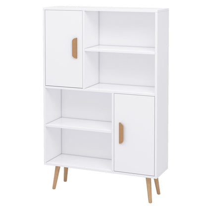 Free Standing Bookcase Shelves W/ Two Doors, 80L x 23.5W x 123Hcm-White