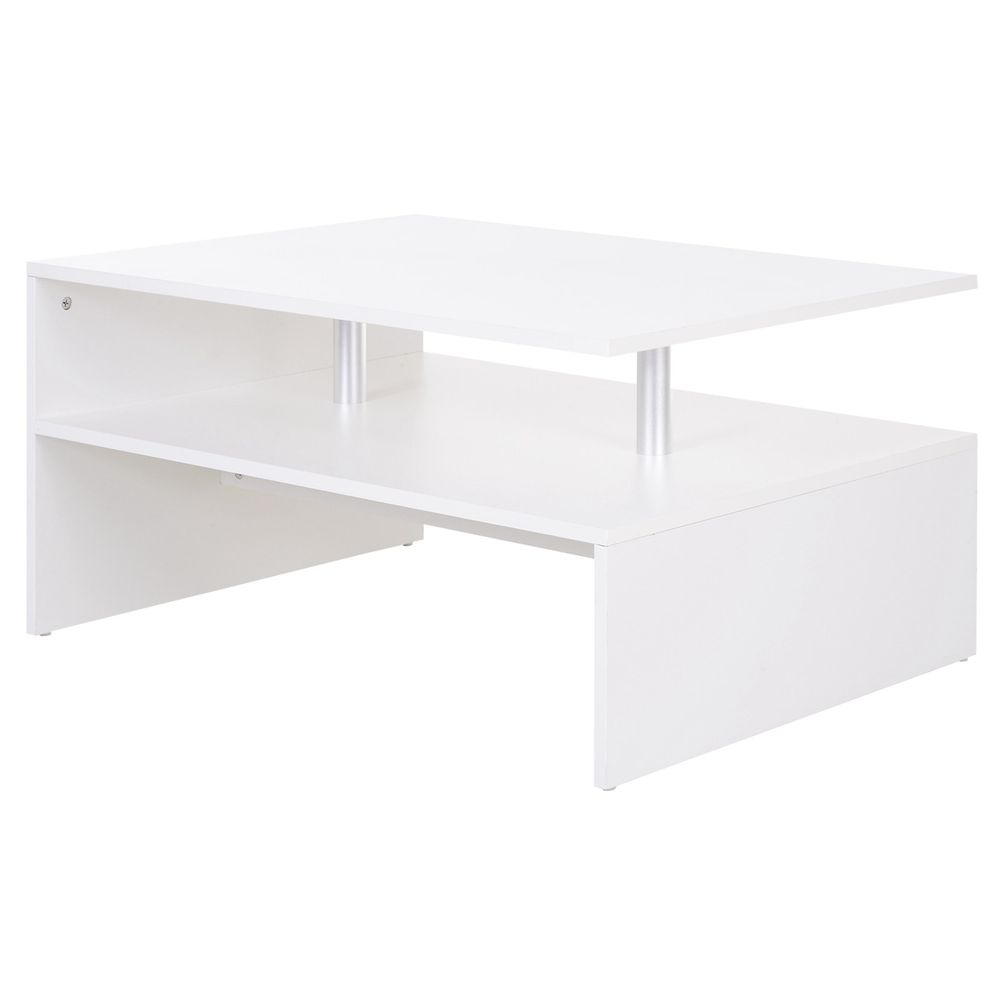 2-Tier Coffee Table Side/End Table Modern Rectangular Design White