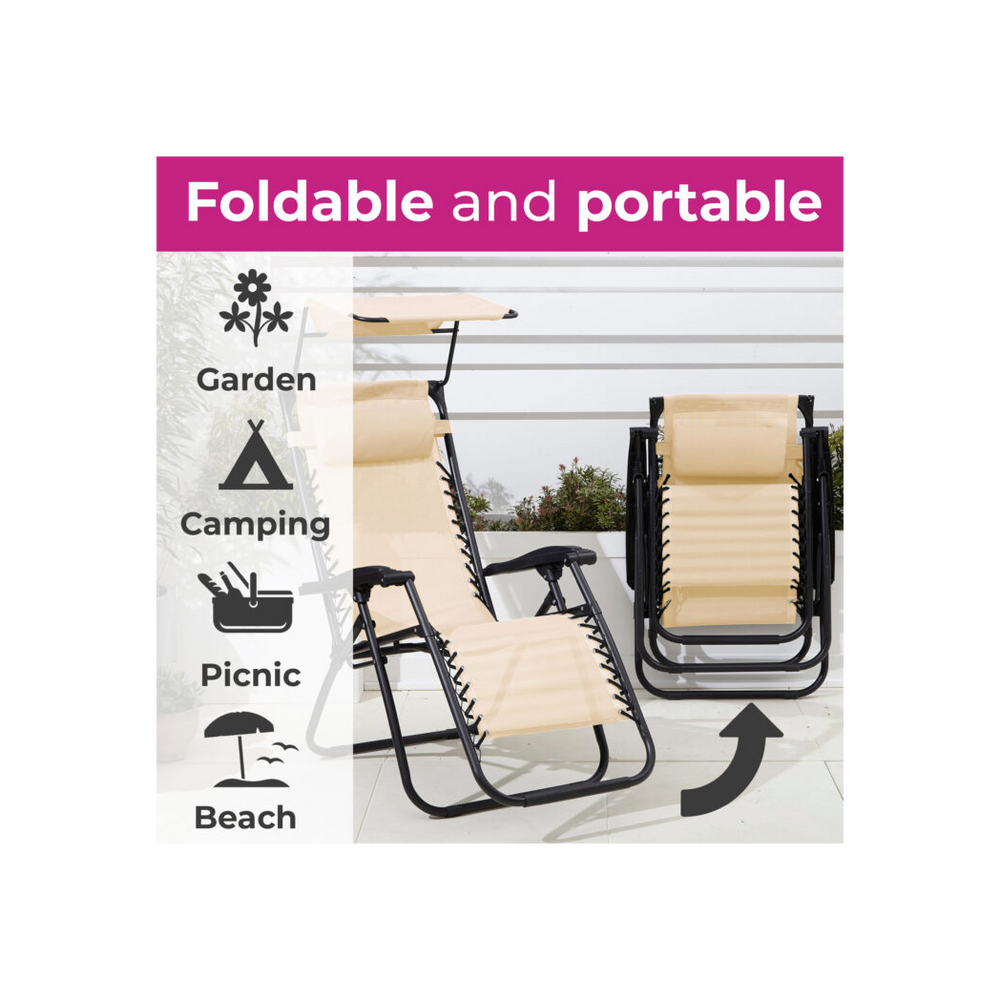 Neo Beige Folding Portable Zero Gravity Chairs and Table Set