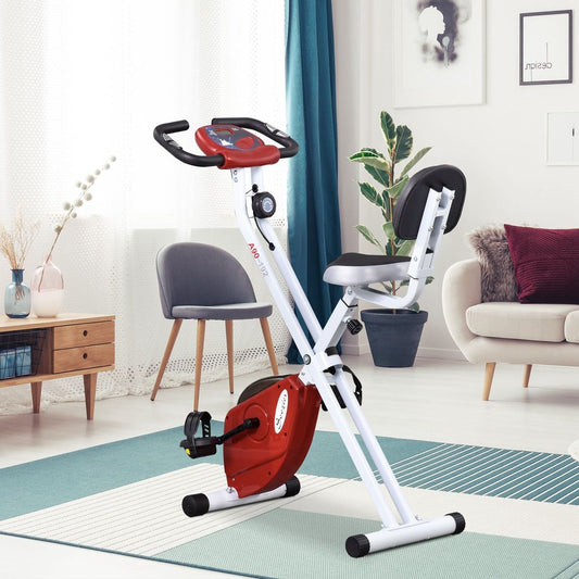 Magnetic Resistance Exercise Bike Foldable LCD Adjustable Seat Red HOMCOM