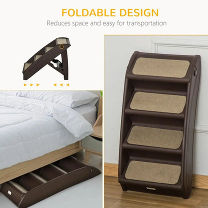 Portable Dog Steps for Bed, Sofa Non-Slip Pet Stairs for Cats, Dogs - Brown