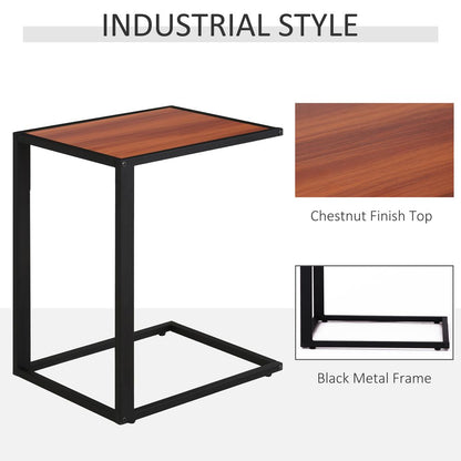 Side Table Sofa Snack Wooden Modern Coffee Table Metal Base-Walnut