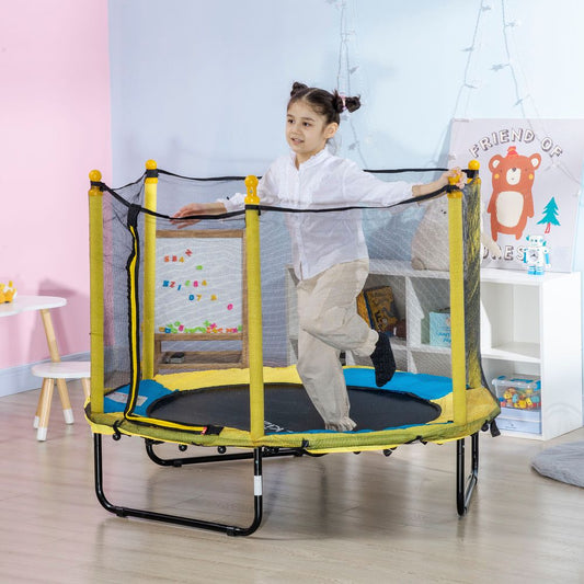 4.6FT Kids Trampoline w/ Enclosure, for Kids 1-10 Years - Yellow