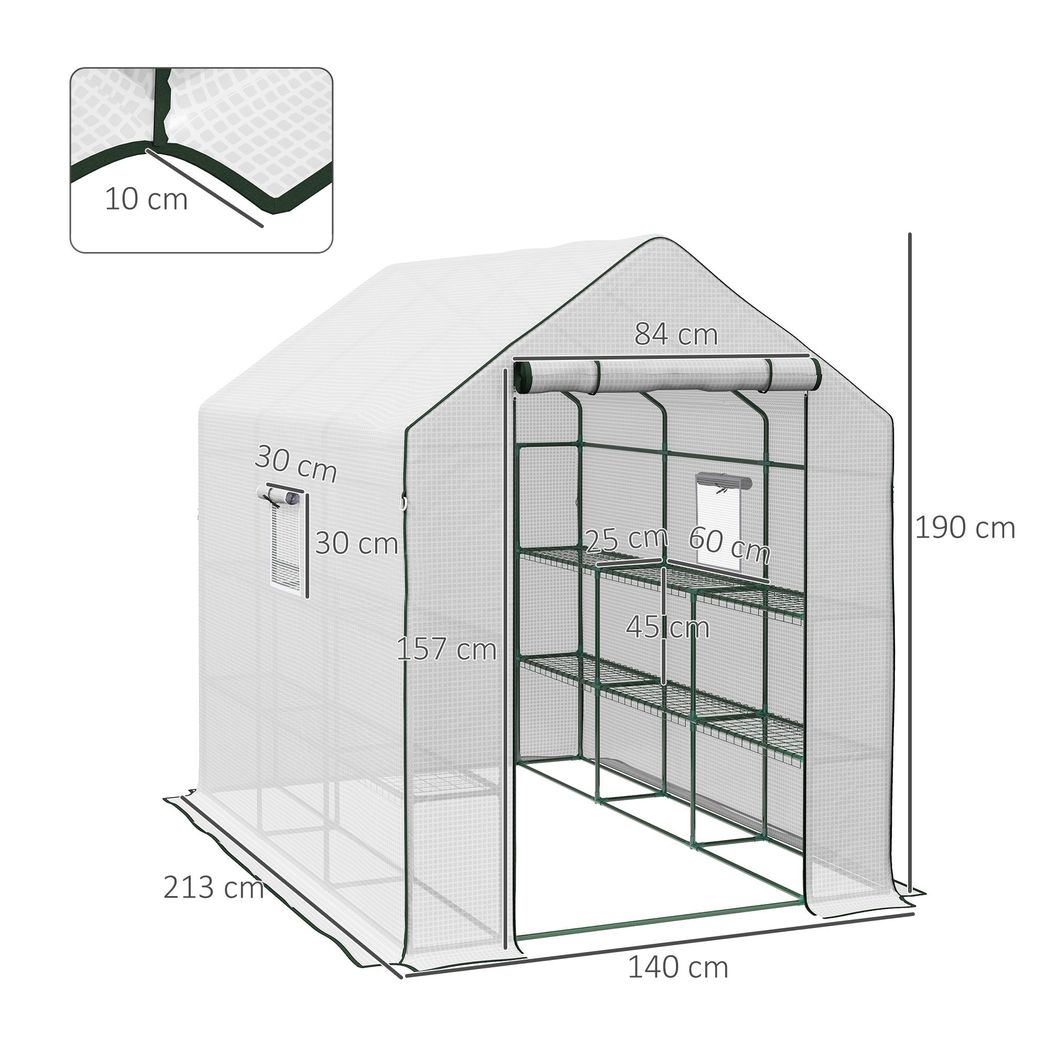 Outsunny Walk-in Outdoor Green House with Door and Mesh Windows, White