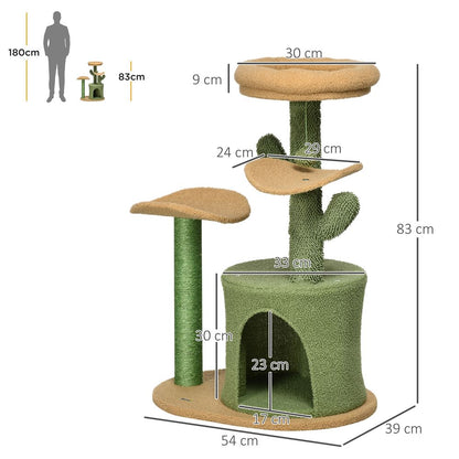 Multi-Lever Cat Tree with Scratching Post and Cat House Bed, Green Pawhut