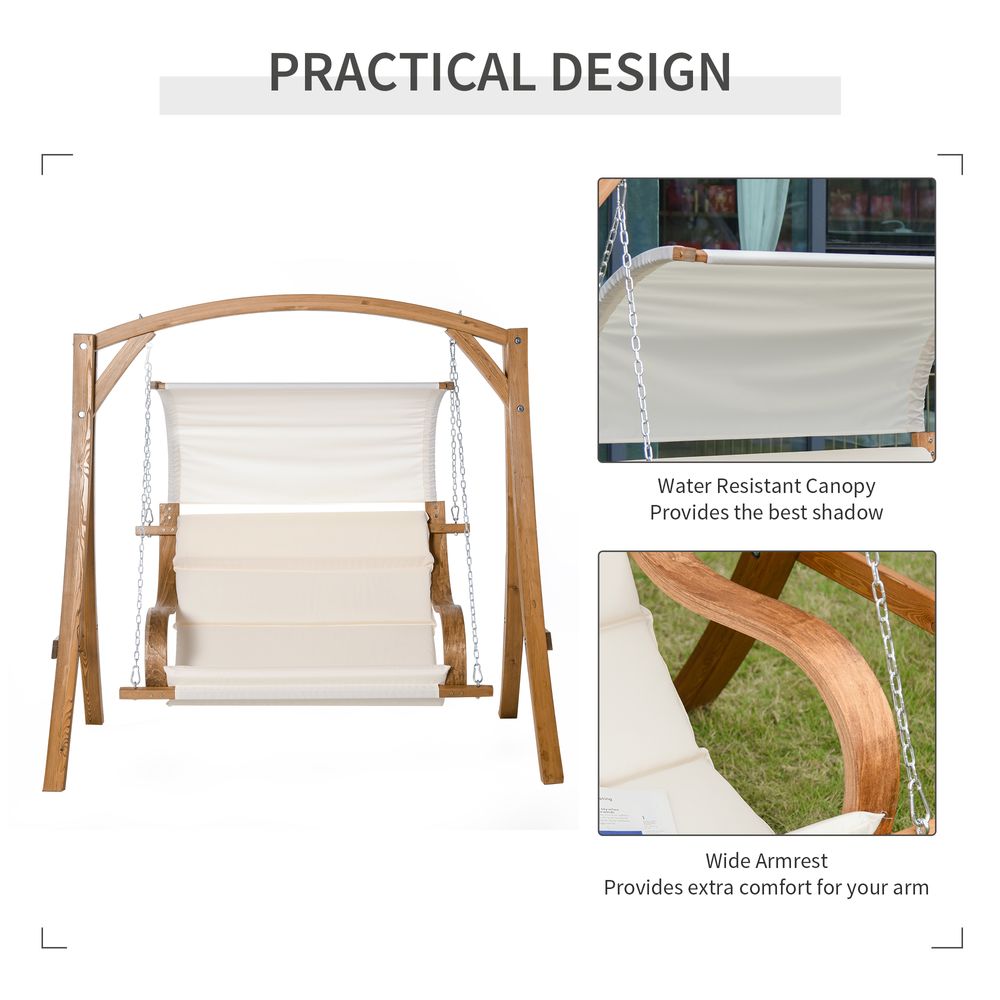 Wooden Porch Swing Chair A-Frame Wood Log Swing Bench Chair