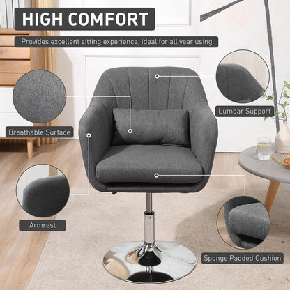 HOMCOM Stylish Retro Linen Swivel Tub Chair Steel Frame Cushion Seat Dark Grey