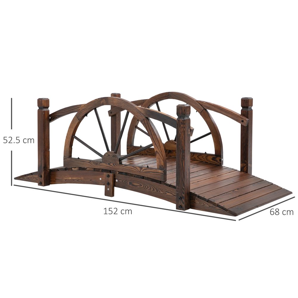 Wooden Garden Bridge Decorative Arc Footbridge & Safety Guardrail Walkway