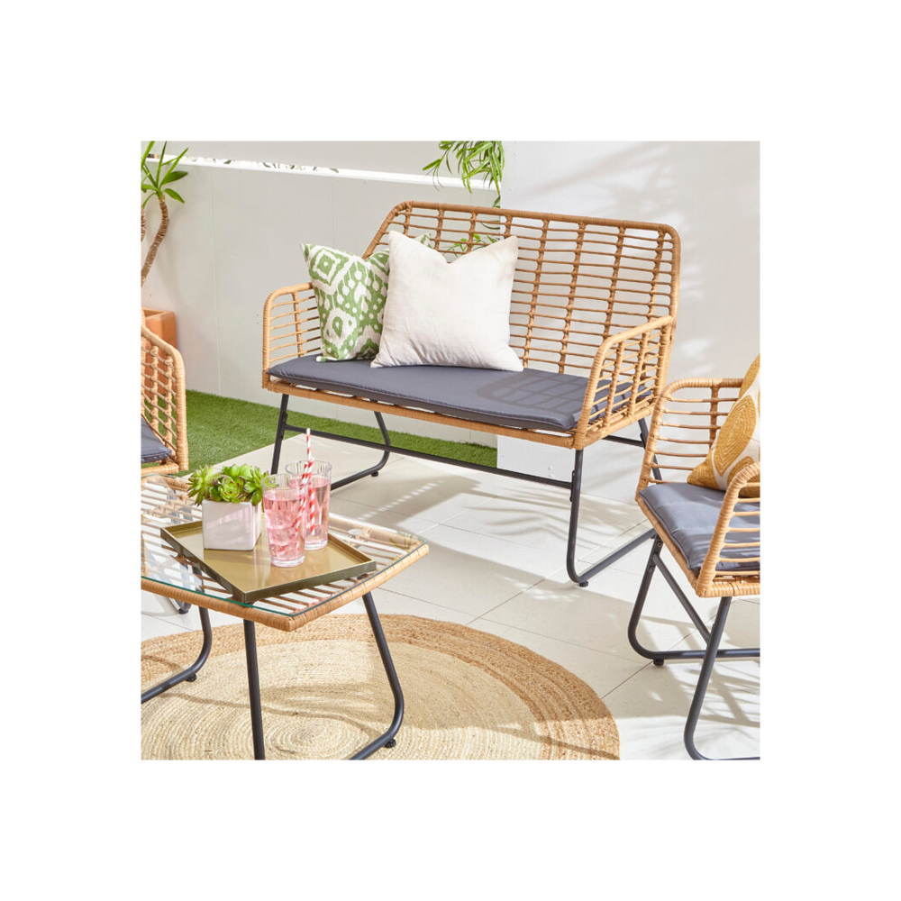 Neo Grey Bamboo Style Garden Sofa, Table & Chairs 4 Piece Set