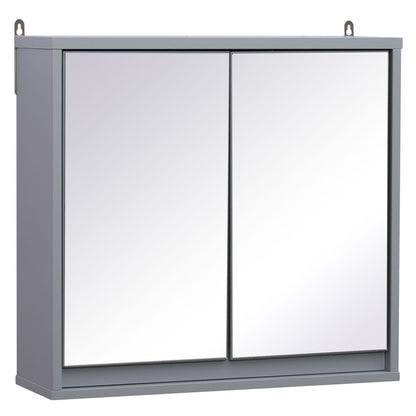 Wall Mounted Mirror Cabinet with Storage Shelf Bathroom Cupboard Grey