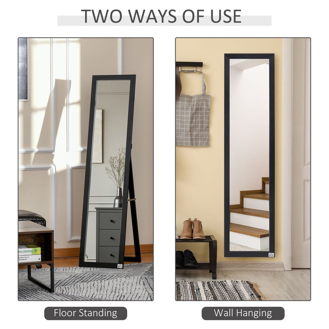 Full Length Mirror, Floor Standing or Wall-Mounted Long Mirror, Black