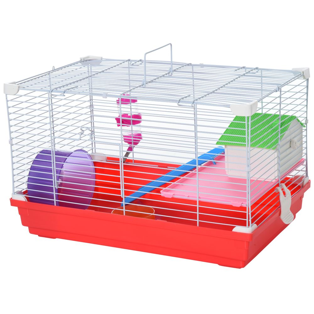 Hamster Cage Pet Animal Travel Cage Box Double Layers w/ Accessories Pawhut