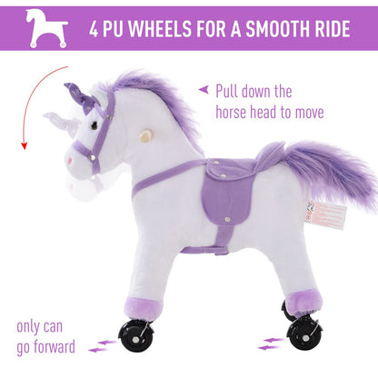 Kids Plush Ride-On Unicorn Walking Horse Toy Realistic Sound Handlebar