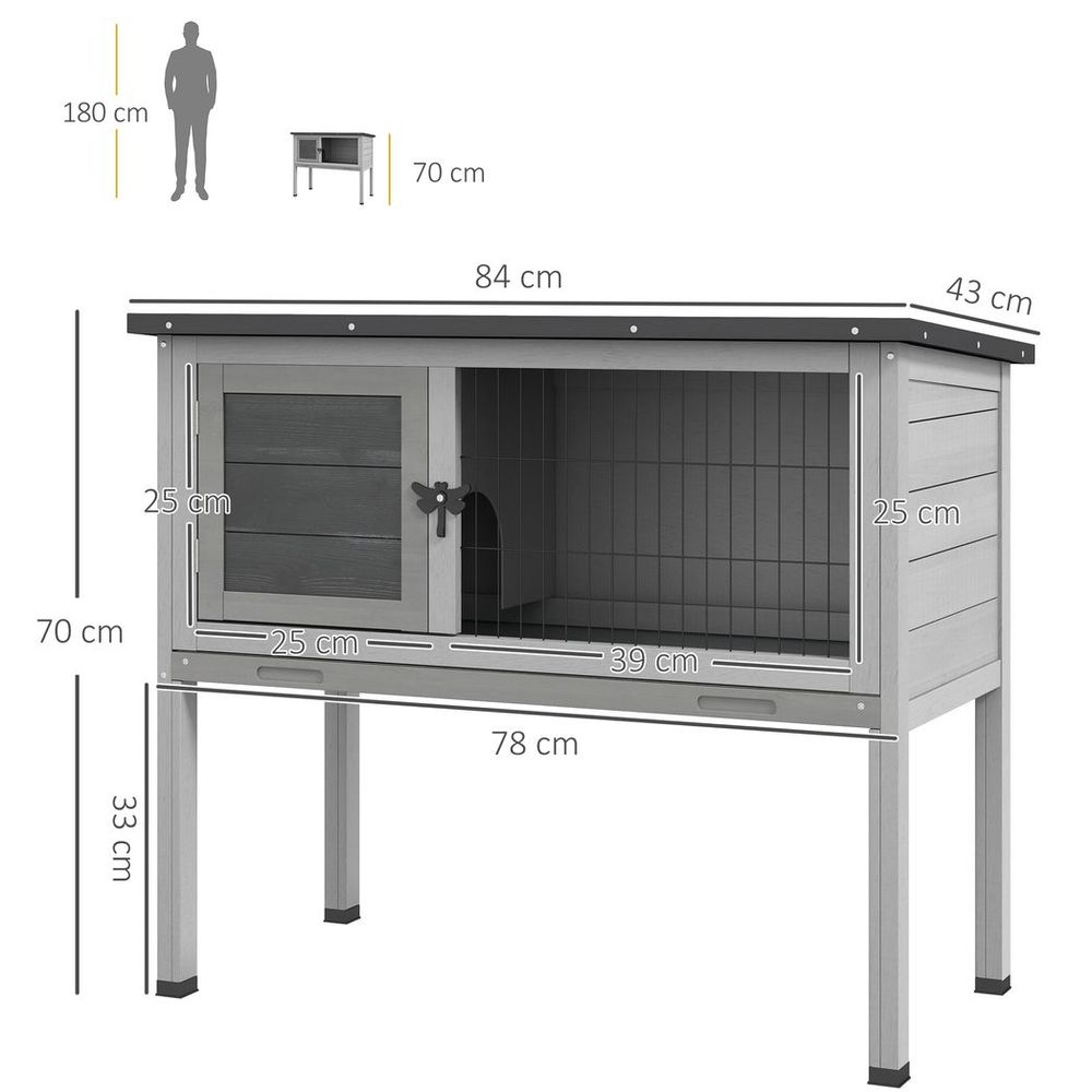 PawHut Large Elevated Indoor Outdoor Wooden Rabbit Hutch with Asphalt Roof, Tray