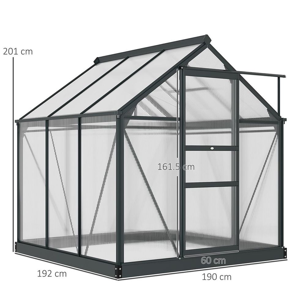 Polycarbonate Walk-In Garden Greenhouse Aluminium Frame w/ Slide Door 6 x 6ft