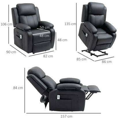 Electric Power Lift Recliner Chair with Massage Vibration Side Pocket, Black