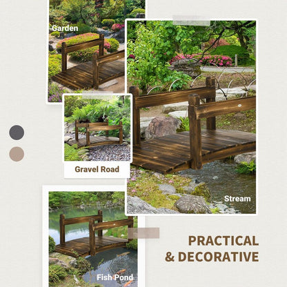 5FT Wooden Garden Bridge with Planters Stained Finish Arc Footbridge for Pond