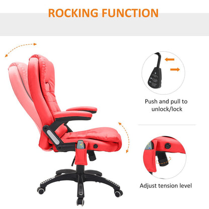 Heated Vibrating Massage Office Chair with Reclining Function, Red