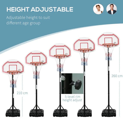 Outdoor Adjustable Basketball Hoop Stand w/ Wheels, Stable Base 258-314cm